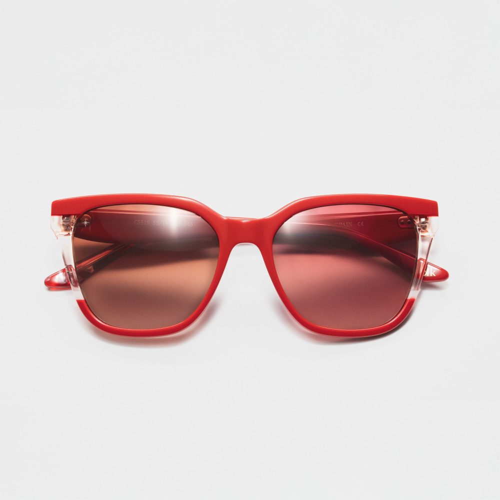 Women's square sunglasses Kurko ALHENA C5518 red with gradient lenses